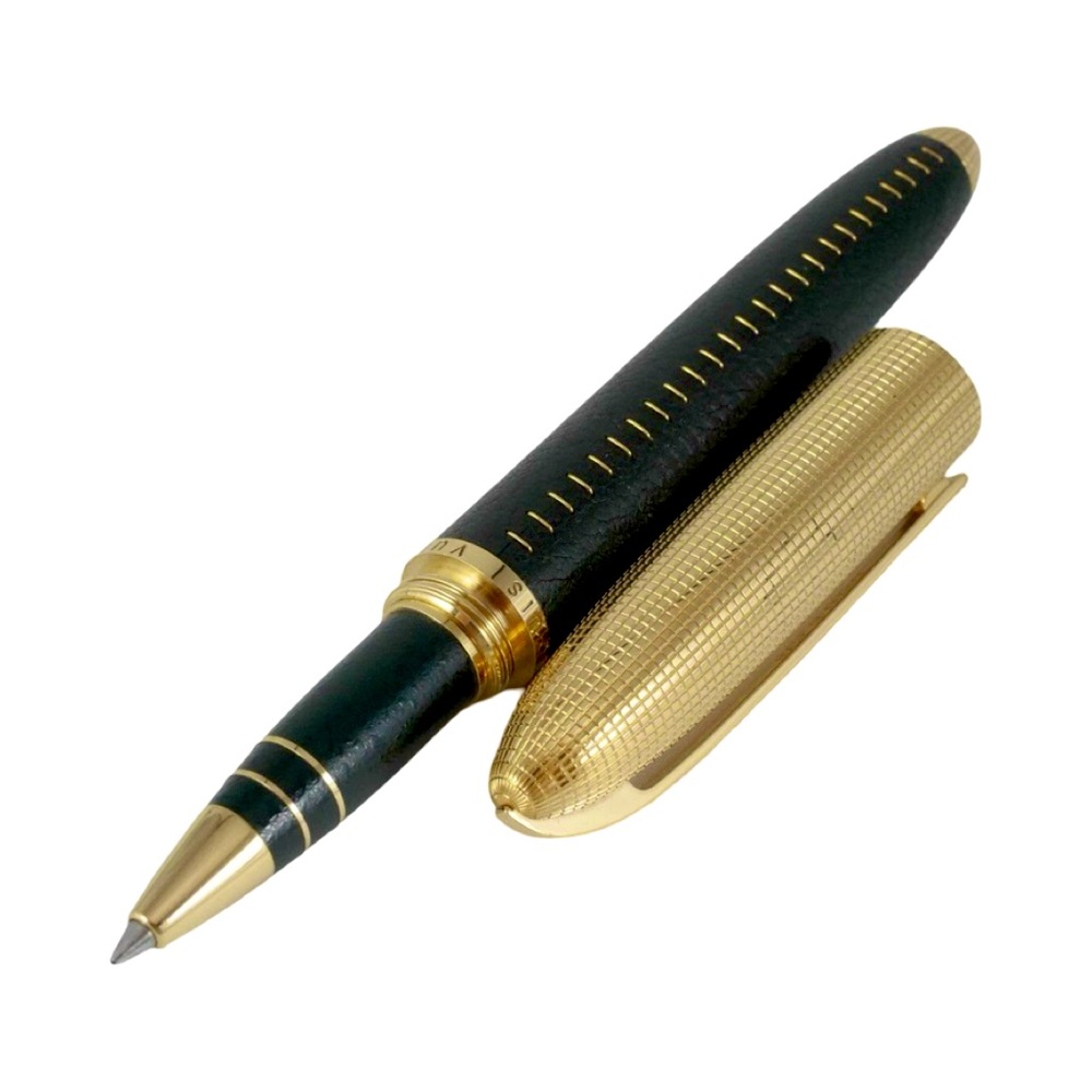 LOUIS VUITTON ROLLERBALL DOC LEATHER AND METAL BALLPOINT PEN BLACK